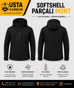 Ustaİş Siyah Kapşonlu Softshell Mont