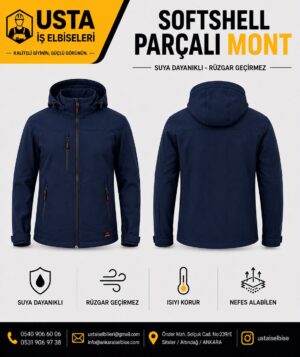Ustaİş Lacivert Kapşonlu Softshell Mont