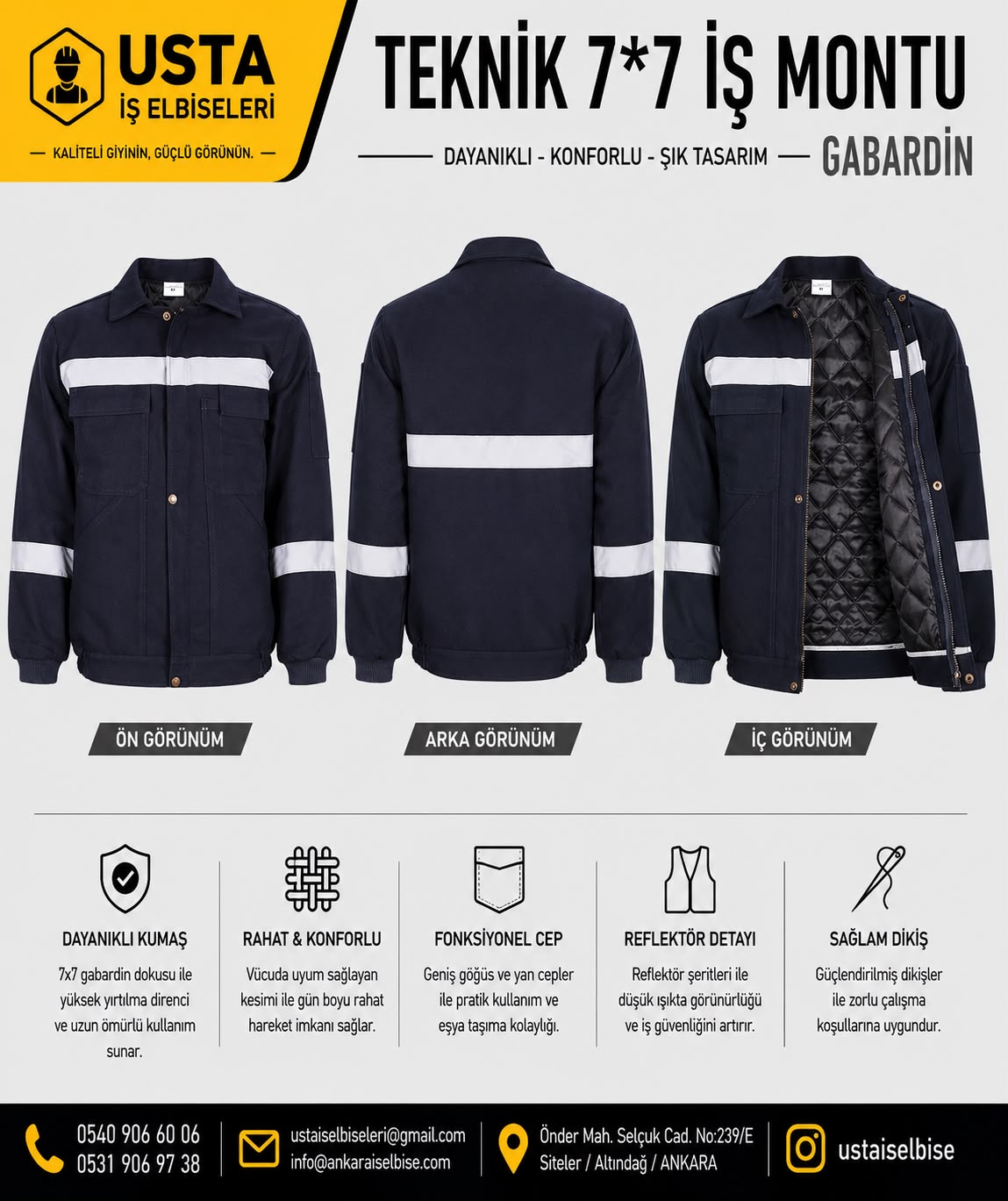 7*7 Gabardin İş Montu Kışlık Lacivert