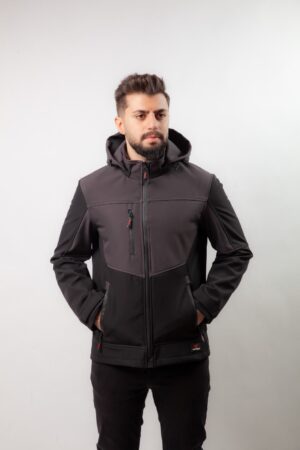 Ustaİş Gri/Siyah Kapşonlu Softshell Mont