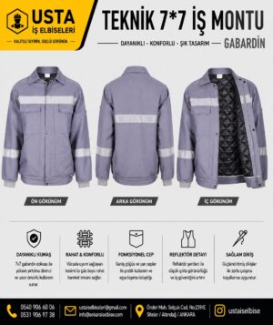 7*7 Gabardin İş Montu Kışlık Gri