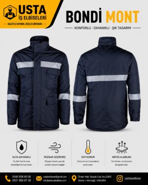 Su ve Rüzgar Geçirmez Bondi Kışlık İş Montu Lacivert
