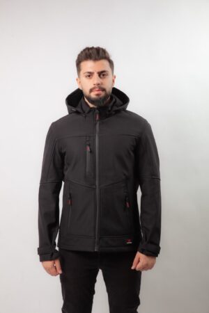 Ustaİş Siyah Kapşonlu Softshell Mont